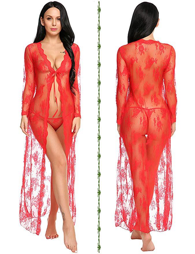 Robed Right Sheer Robe with Lace Detail