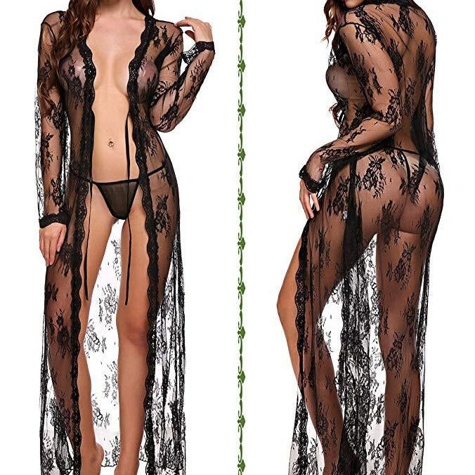 Robed Right Sheer Robe with Lace Detail